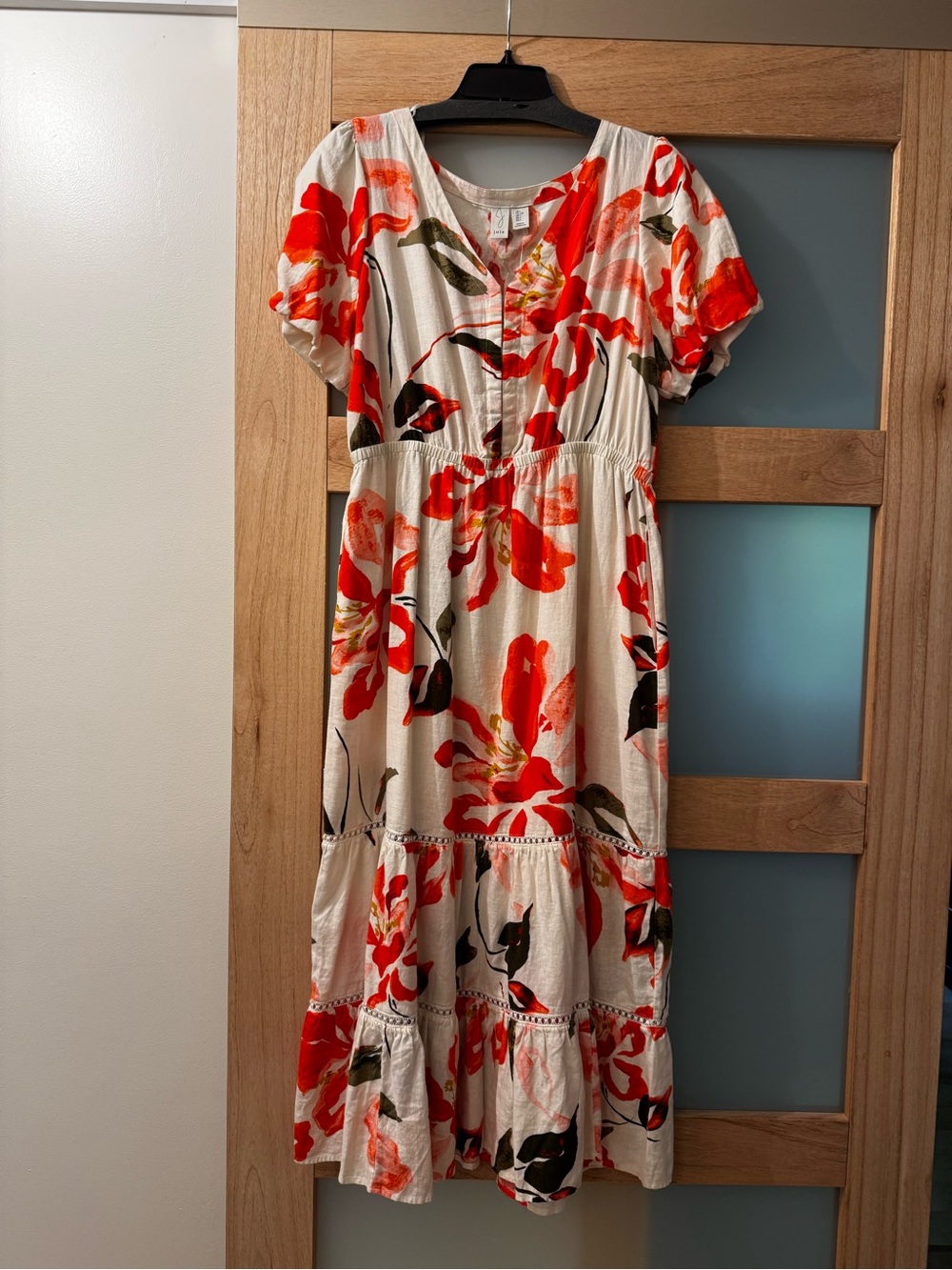 Joie Cream Maxi Dress with Red Floral Print